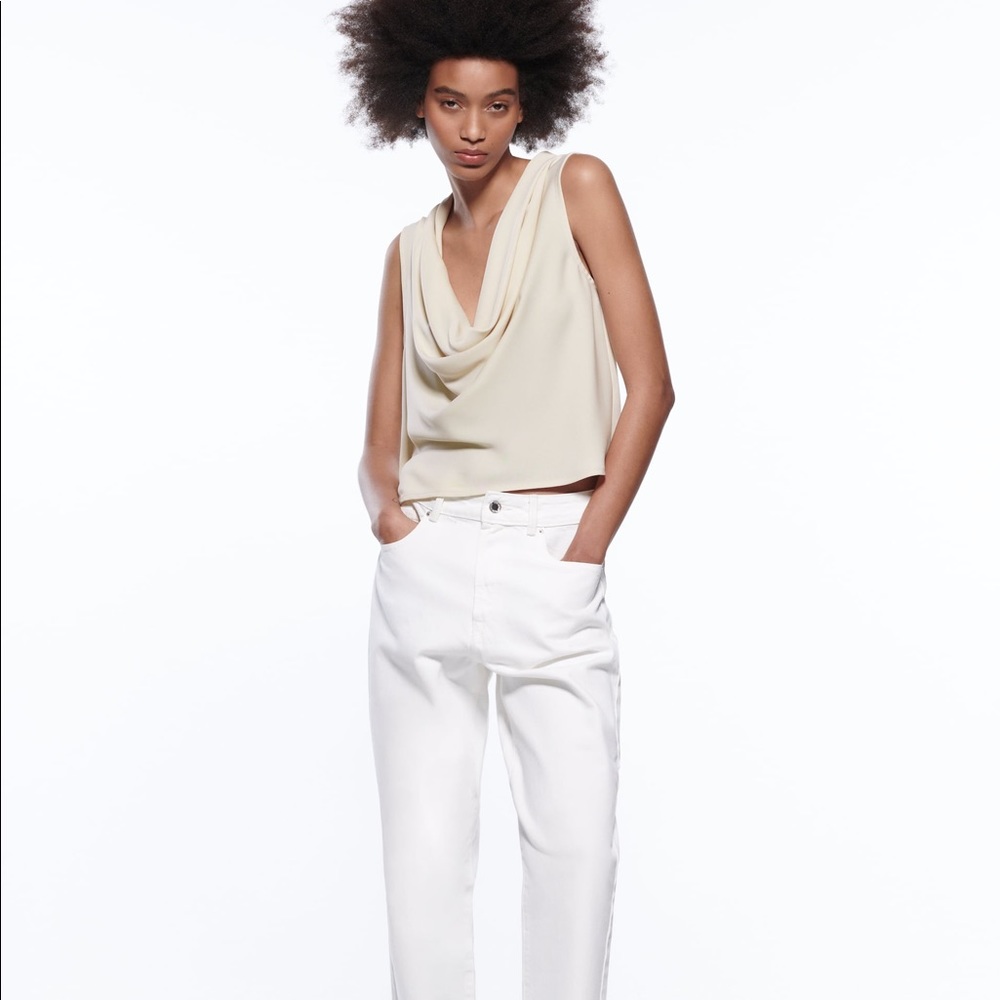 Zara Ecru Flowy Neckline Top - Picture 2 of 7
